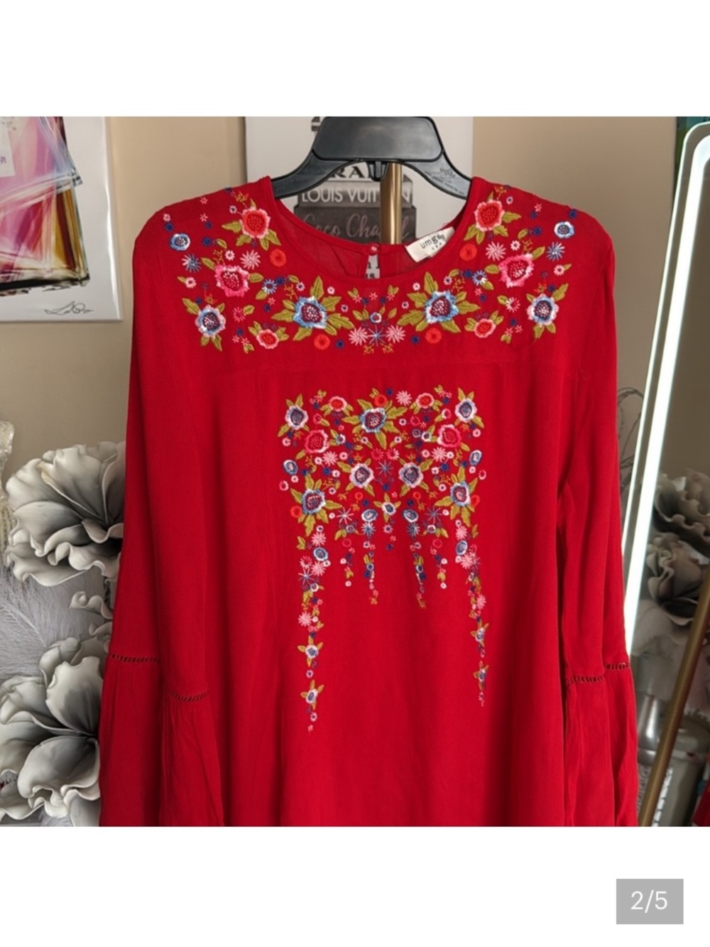 Umgee Red Floral Embroidered Peasant Top